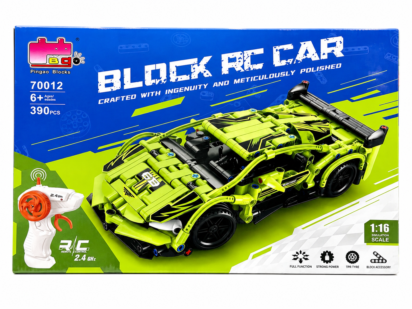 Building Block RC Racing Car – 1:16 Scale, 390 Pcs, 2.4GHz Remote Control