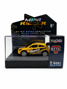 Trasped Mini RC Car 1:64 Scale – Metal Alloy Remote Control Speed Car Yellow