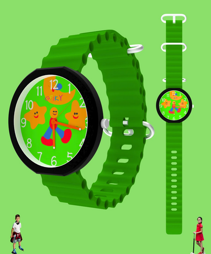 Spiky Round Analog Kids Watch with Star Moon Dial and Textured Strap
