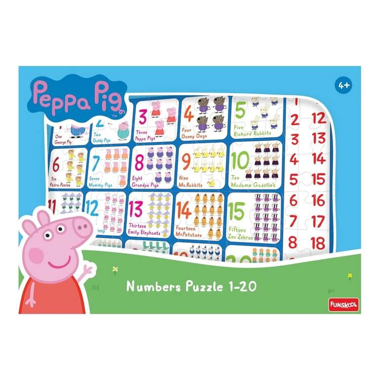 Funskool-Peppa Numbers Puzzle 1-20,Educational,60 Pieces,Puzzle,for 4 Year Old Kids and Above,Toy