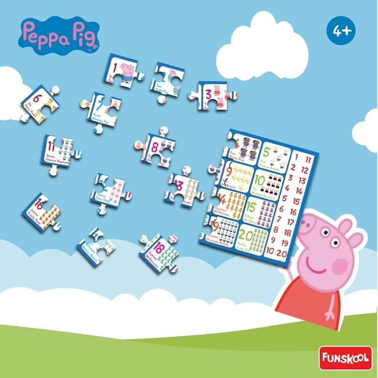 Funskool-Peppa Numbers Puzzle 1-20,Educational,60 Pieces,Puzzle,for 4 Year Old Kids and Above,Toy