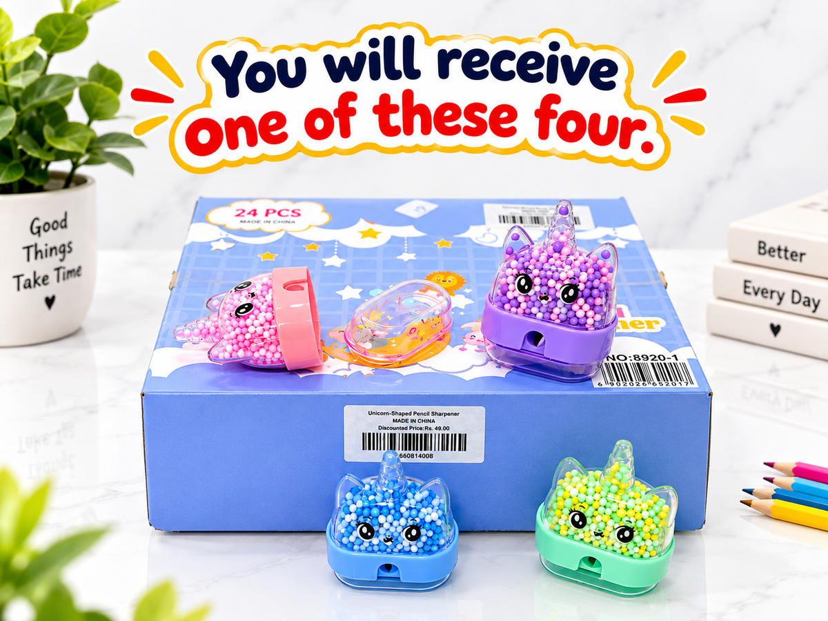 Unicorn-Shaped Pencil Sharpener with Bead-Filled Horn Cap