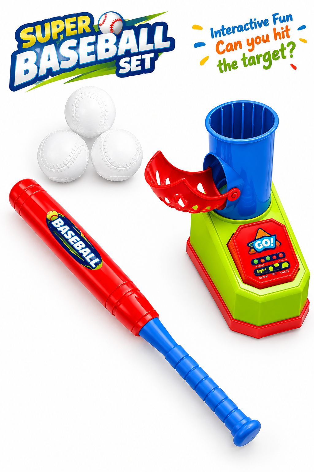 Super Baseball Set for Kids with Foot Pedal Ball Launcher and Bat