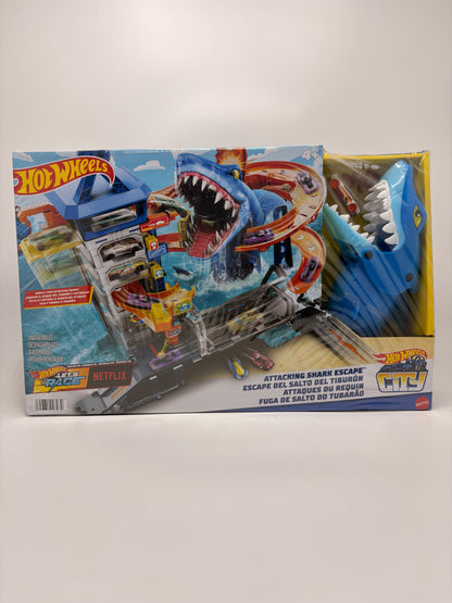 Hot Wheels™ Track Set and 1:64 Scale Toy Car, Multi-Level Playset with Shark Nemesis Challenge, City Shark Escape Playset