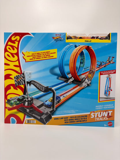 Hot Wheels Double Loop Dash Stunt Track Set with 2 Die-Cast Cars