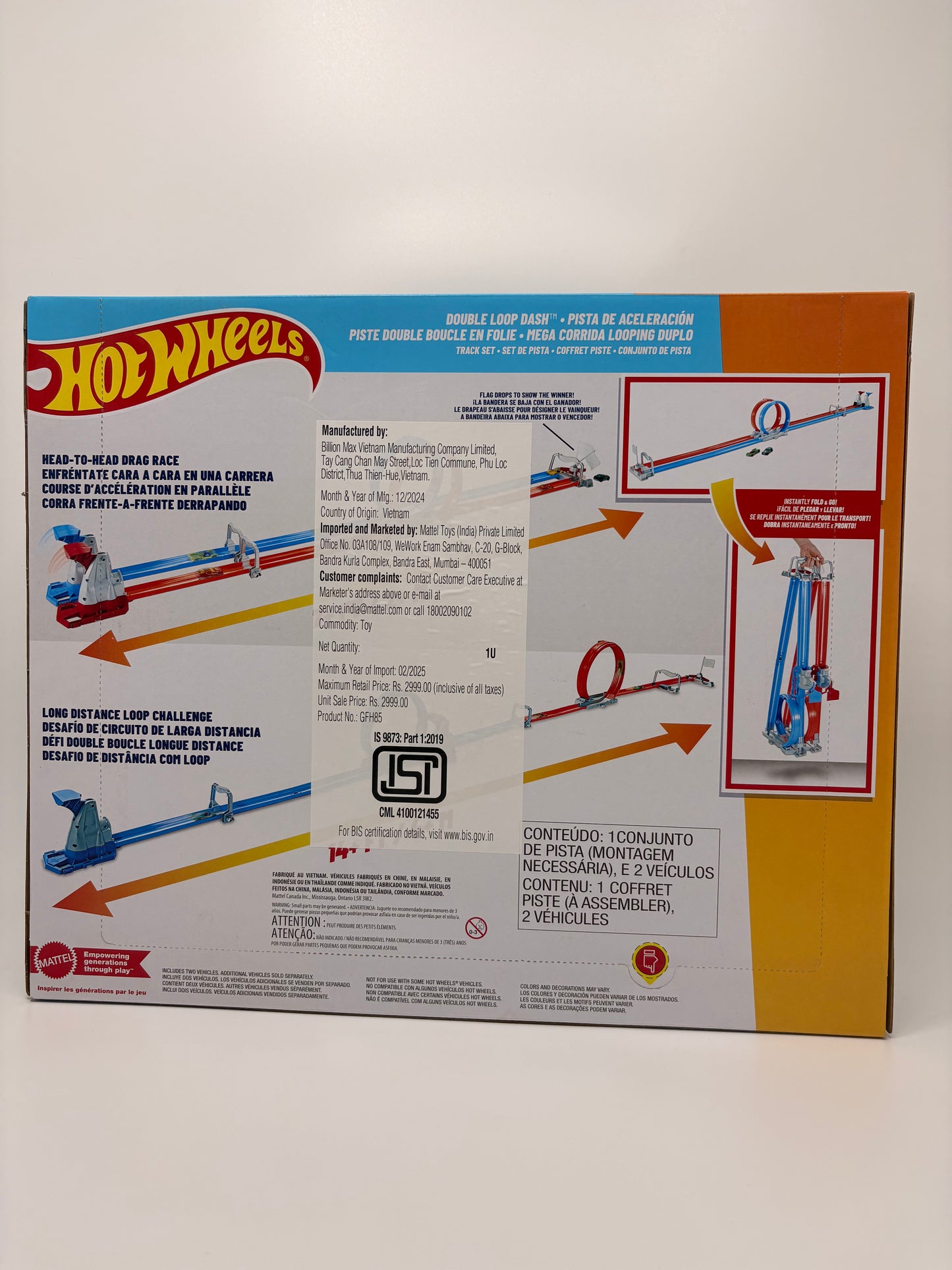 Hot Wheels Double Loop Dash Stunt Track Set with 2 Die-Cast Cars