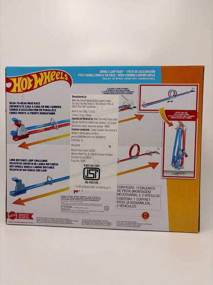 Hot Wheels Double Loop Dash Stunt Track Set with 2 Die-Cast Cars