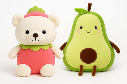 Strawberry Teddy Bear & Avocado Plush Toy Combo | Soft Stuffed Toys for Kids, Boys & Girls | Cute Hugging Cushion for Birthday, Valentine & Home Décor