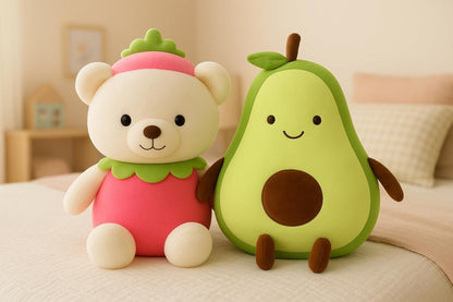 Strawberry Teddy Bear & Avocado Plush Toy Combo | Soft Stuffed Toys for Kids, Boys & Girls | Cute Hugging Cushion for Birthday, Valentine & Home Décor