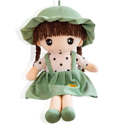 Cute Girl Plush Doll Soft Toy with Hat and Dungaree Dress