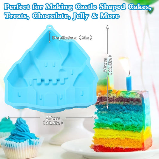 Castle Cake Pan, 3D Castle Shape Baking Pan, Silicone Cake Mold Cake Pan, Novelty Cake Molds Silicone, Wedding Christmas Birthday Cake Baking Pan, Cake Molds for Baking,9.8 x 9.4 x 2in (Blue)