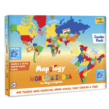Mapology World and India Map Puzzle Combo with Flags and Capitals