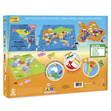 Mapology World and India Map Puzzle Combo with Flags and Capitals