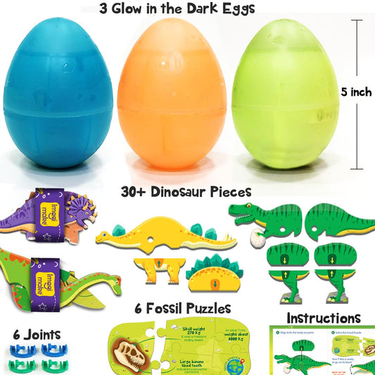 Imagimake Mapology Glow In The Dark Dinos & Egg - Set Of 3 Eggs |3D Dinosaur Puzzle For Kids | Build And Play With Glowing Dinosaur Toys | Birthday And Return Gifts For Kids Ages 5,6,7,8,9,Multicolor