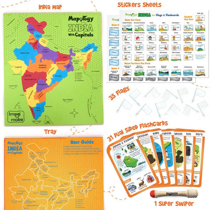 Imagimake Mapology India Map with Flash Card| Swipe & Reveal Card Game | Educational Toys 7+ Years | Kids Learning Toys | Puzzle Game for Kids 7 to 10 Years | Birthday Gift for Girls & Boys