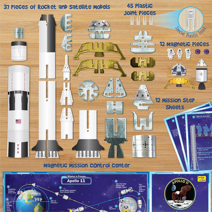 Imagimake Man's Journey to Moon | Mission Apollo 11 | Rocket & Satellite Model Making Set | 3D Puzzle Toy for Kids | Astronaut & Space Kit | Birthday Gift for Girls & Boys Ages 8,9,10,11,12,13