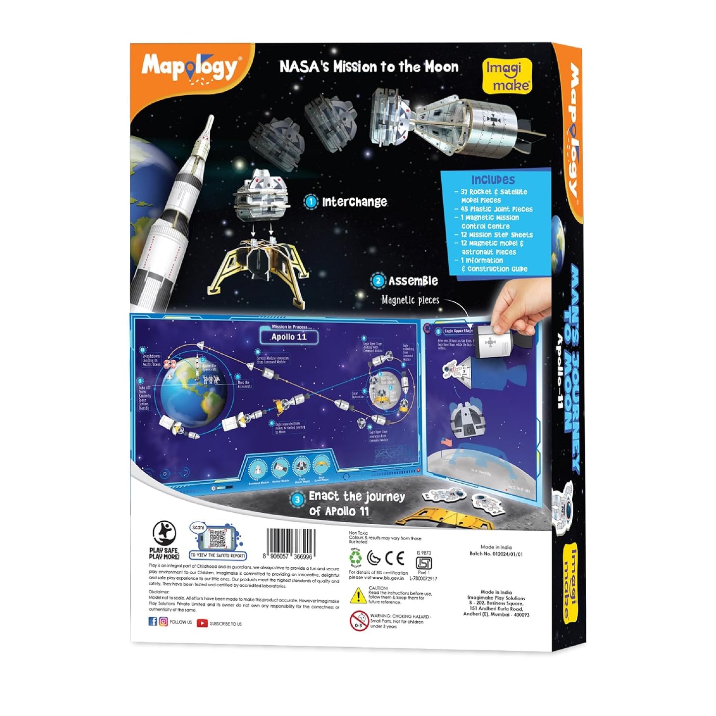 Imagimake Man's Journey to Moon | Mission Apollo 11 | Rocket & Satellite Model Making Set | 3D Puzzle Toy for Kids | Astronaut & Space Kit | Birthday Gift for Girls & Boys Ages 8,9,10,11,12,13