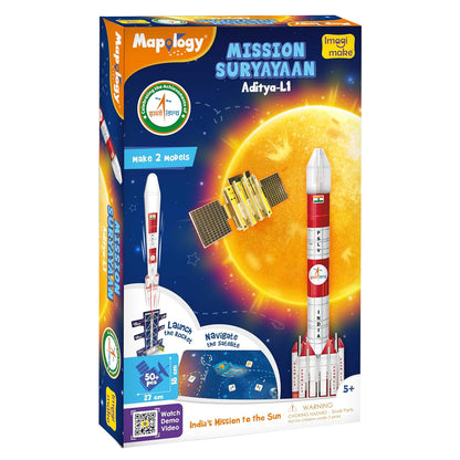 Imagimake Mapology ISRO Space Toys: Mission Suryayaan Aditya L1 | Rocket Model & Satellite | Educational Toys for 5+ Years | 3D Puzzles With Rocket Launcher | Birthday Gift for Kids, White