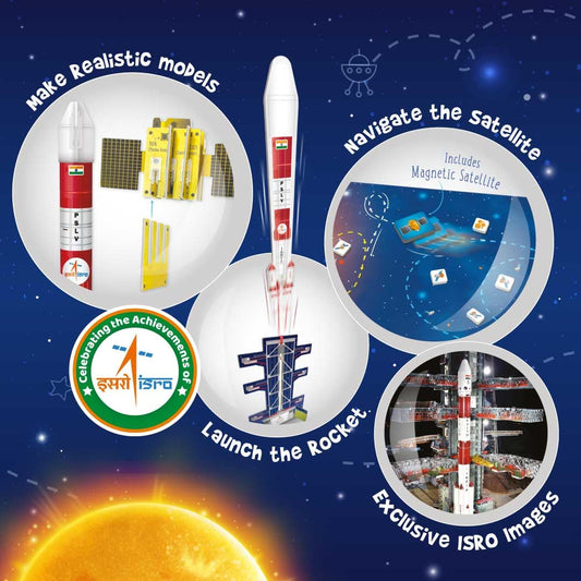 Imagimake Mapology ISRO Space Toys: Mission Suryayaan Aditya L1 | Rocket Model & Satellite | Educational Toys for 5+ Years | 3D Puzzles With Rocket Launcher | Birthday Gift for Kids, White