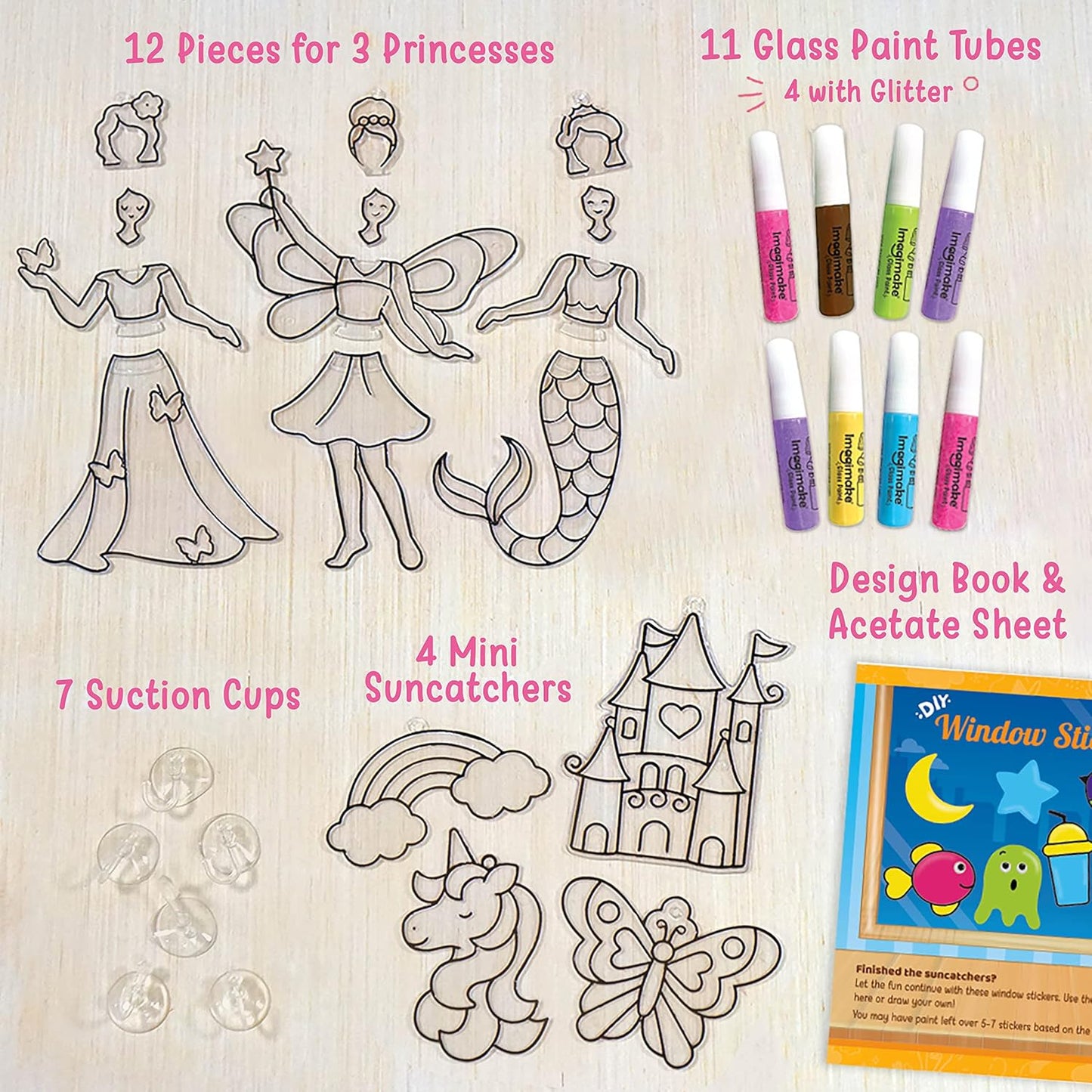 Imagimake DIY Window Art Princess 16-Piece Suncatcher Set