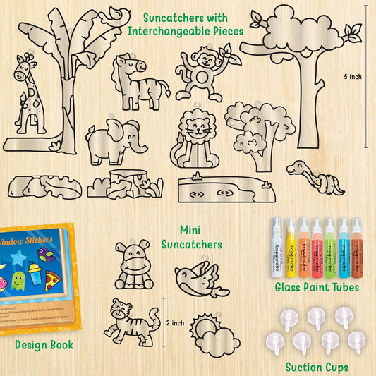 Imagimake Window Art Jungle|Glass Painting Kit|Sun Catcher|Art and Craft Kit|Toys for Girls & Boys|DIY Kit for Kids|Birthday Gift for Girls & Boys 5+ Years,Multicolor