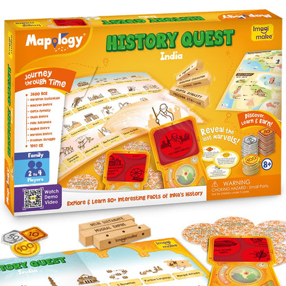 Imagimake Kid,Teen,Adult Mapology History Quest,India,Historical Board Game,Explore 8 ERAS of Indian History with Discovery Lenses,Artefact Tokens,Ancient Dice,Educational Toy,Birthday Gift