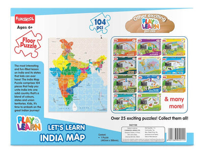 Funskool - Play & Learn -India Map 3 Feet Large Size,Educational,48 Pieces,Puzzle,for 3 Year Old Kids and Above,Toy