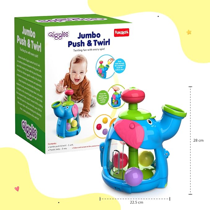 Giggles Funskool Jumbo Push & Twirl Elephant Activity Toy for Babies 8 ...