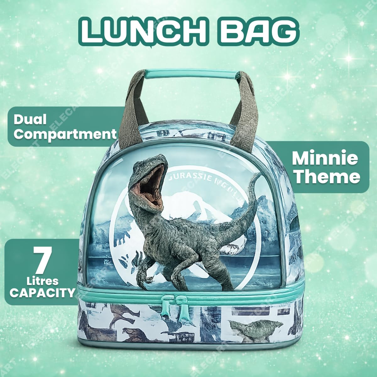 Jurassic World Dinosaur Lunch Bag with Handle – Double Compartment