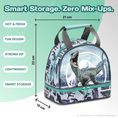 Jurassic World Dinosaur Lunch Bag with Handle – Double Compartment