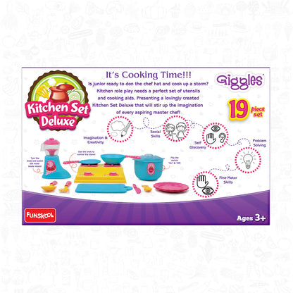 Giggles Funskool Complete Kithcen Playset, Realistic Pretend Cooking Toy for Kids, Encourages Learning & Development, Fun Activity for Babies, Gift Set for Girls, Age 3+ Years