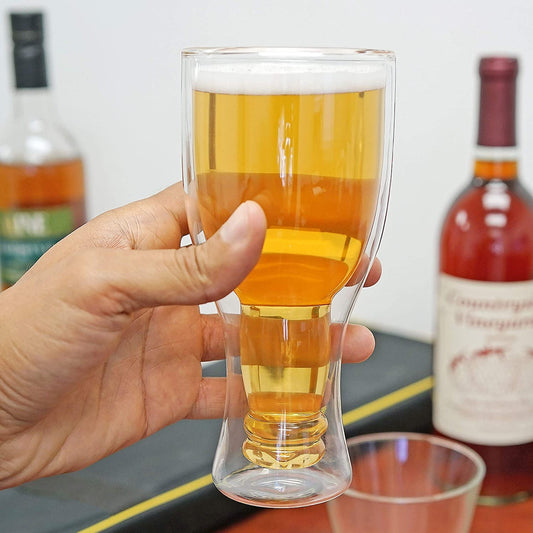 VERONIZA BeEer Glasses, Clear Double Wall Insulated Pub Mugs, Upside Down Design, Holds One Full BeeRr Bottle, Freezable Glass for BeEer Lovers, 250ml