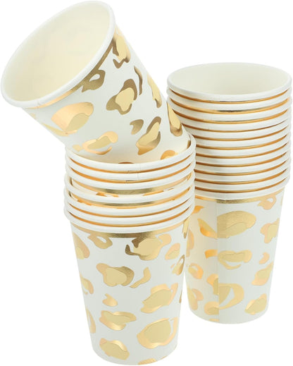 Gold-stitched Leopard Paper Cups 9.5oz Disposable Water Cups for Party Banquet Wedding
