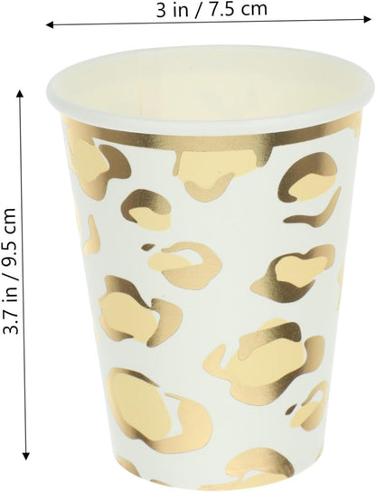 Gold-stitched Leopard Paper Cups 9.5oz Disposable Water Cups for Party Banquet Wedding