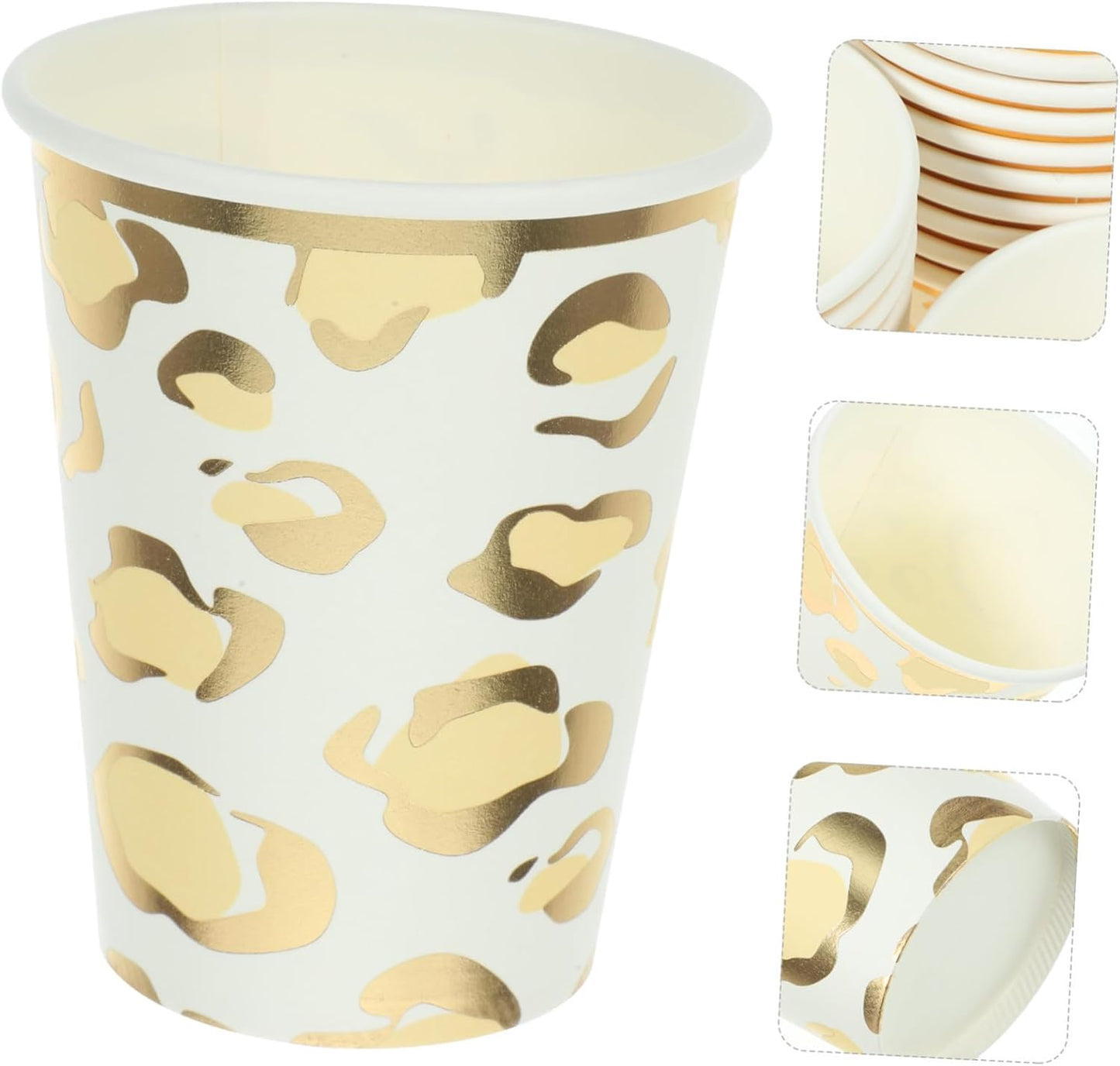 Gold-stitched Leopard Paper Cups 9.5oz Disposable Water Cups for Party Banquet Wedding