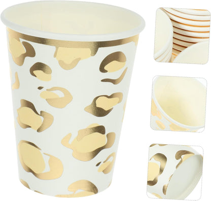 Gold-stitched Leopard Paper Cups 9.5oz Disposable Water Cups for Party Banquet Wedding