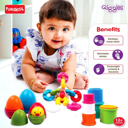 Giggles Funskool Link Stack N Nest, Nesting & Stackable Toy Blocks for Kids, Encourages Learning & Development, Fun Activity for Babies, Gift Set for Kid, Age 6+ Months
