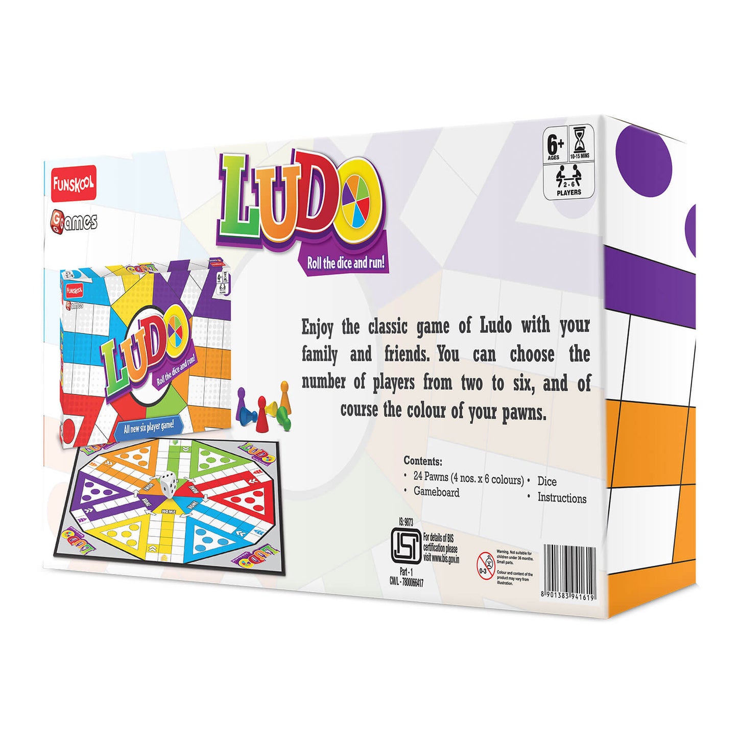 Funskool Games - Ludo 2018, The Classic startegy Game Board, Unique 6 Player Game, Kids and Family, 2-6 Players, 4 & Above
