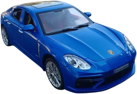 Die-Cast Porschee Panamerra Model Car, 1:18 Scale, Metallic Blue, Opening Doors and Hood