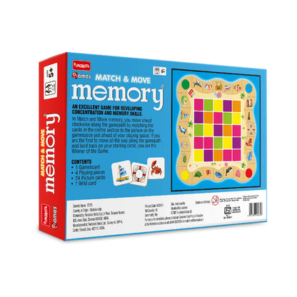 Funskool Match & Move Memory, Strategy Game, Card Game, Board Game for Kids, Adults, Families, Educational, Fun, 1 to 4 Players, Family Fun, Gift Set for Kid, Age 5+ Years