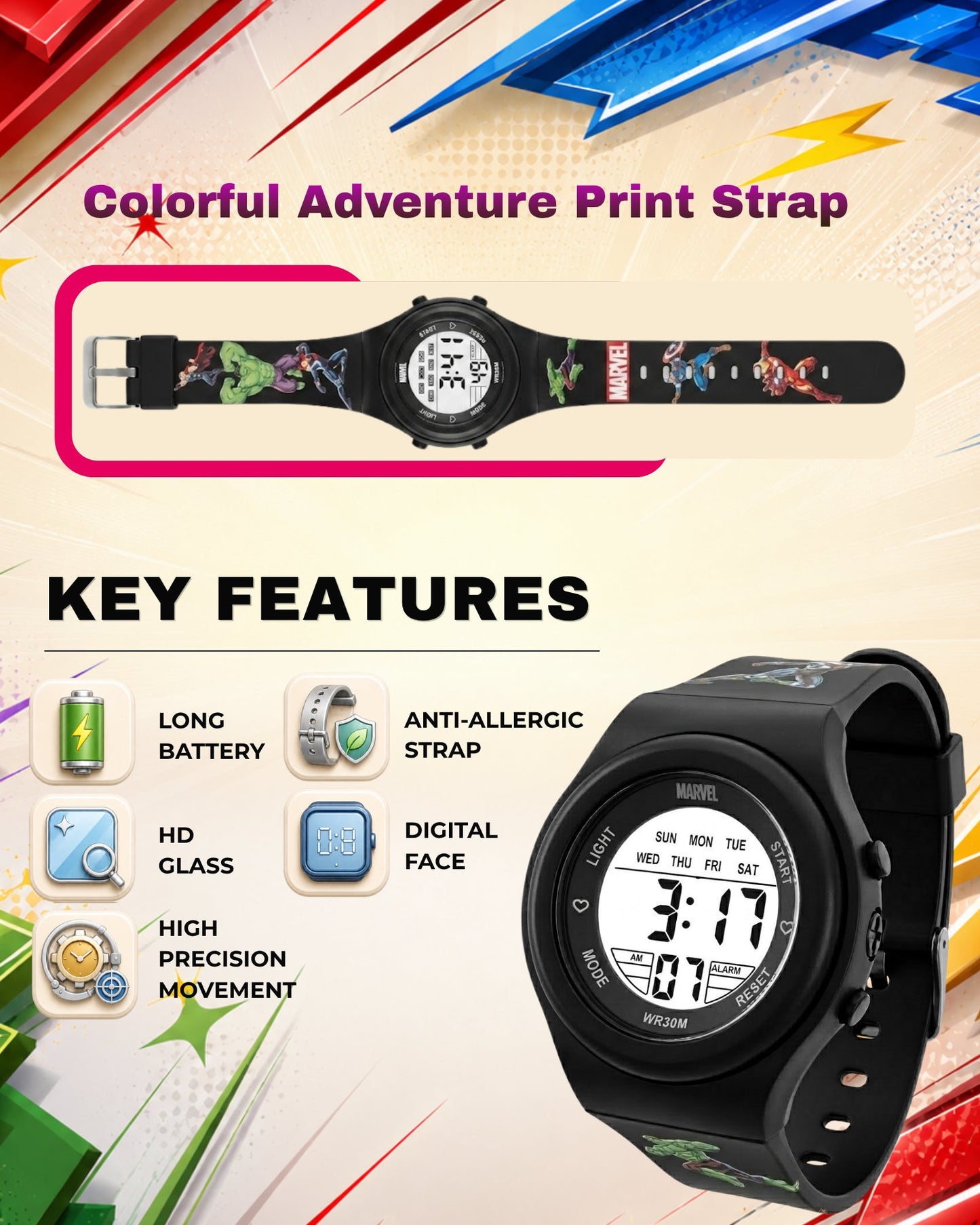 Spiky MB05 Avengers theme Digital Kids Watch