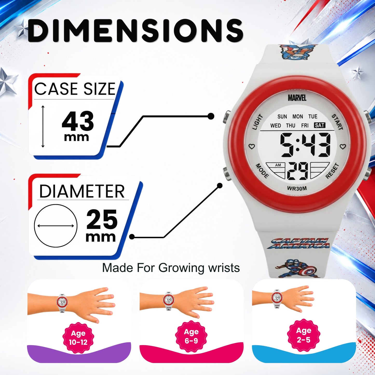 Spiky MB05 Captain America theme Digital Kids Watch