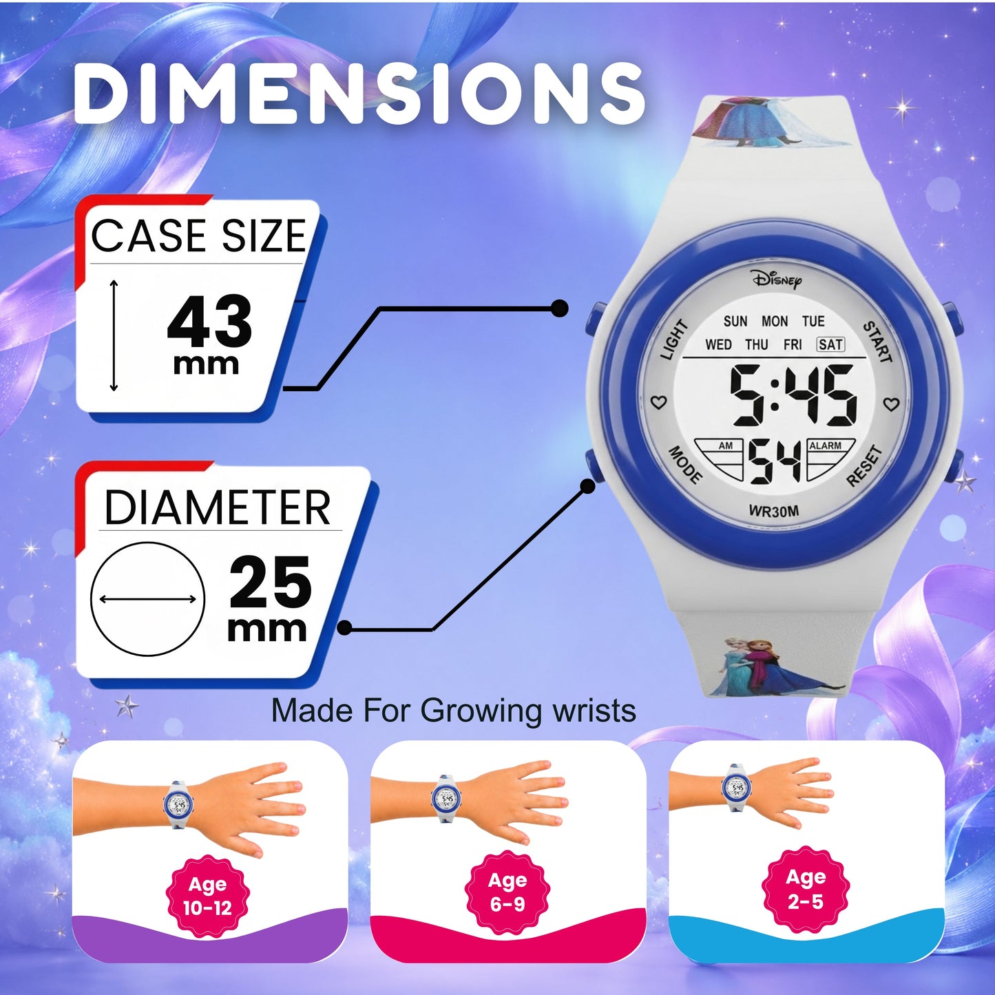 Spiky MB05 Frozen Theme Digital Kids Watch with 7-Color LED Backlight