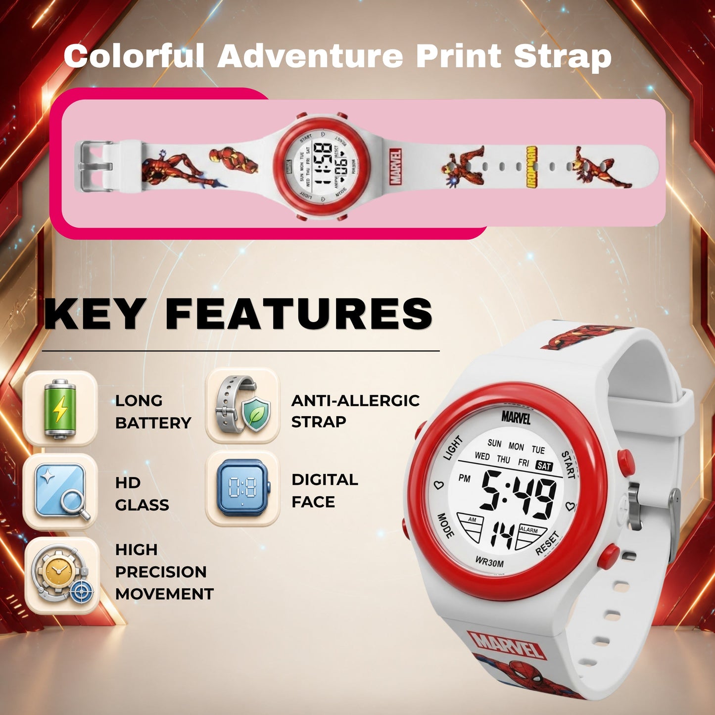 Spiky MB05 Iron Man theme Digital Kids Watch