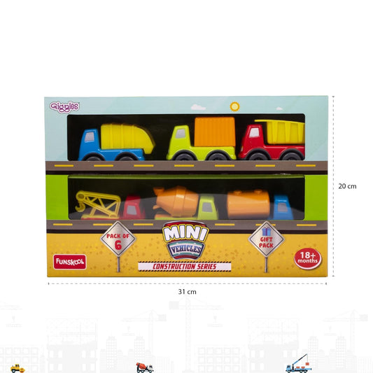 Funskool Giggles - Mini Vehicles-Construction Series Gift Pack of 6 (Combo), Multicolor
