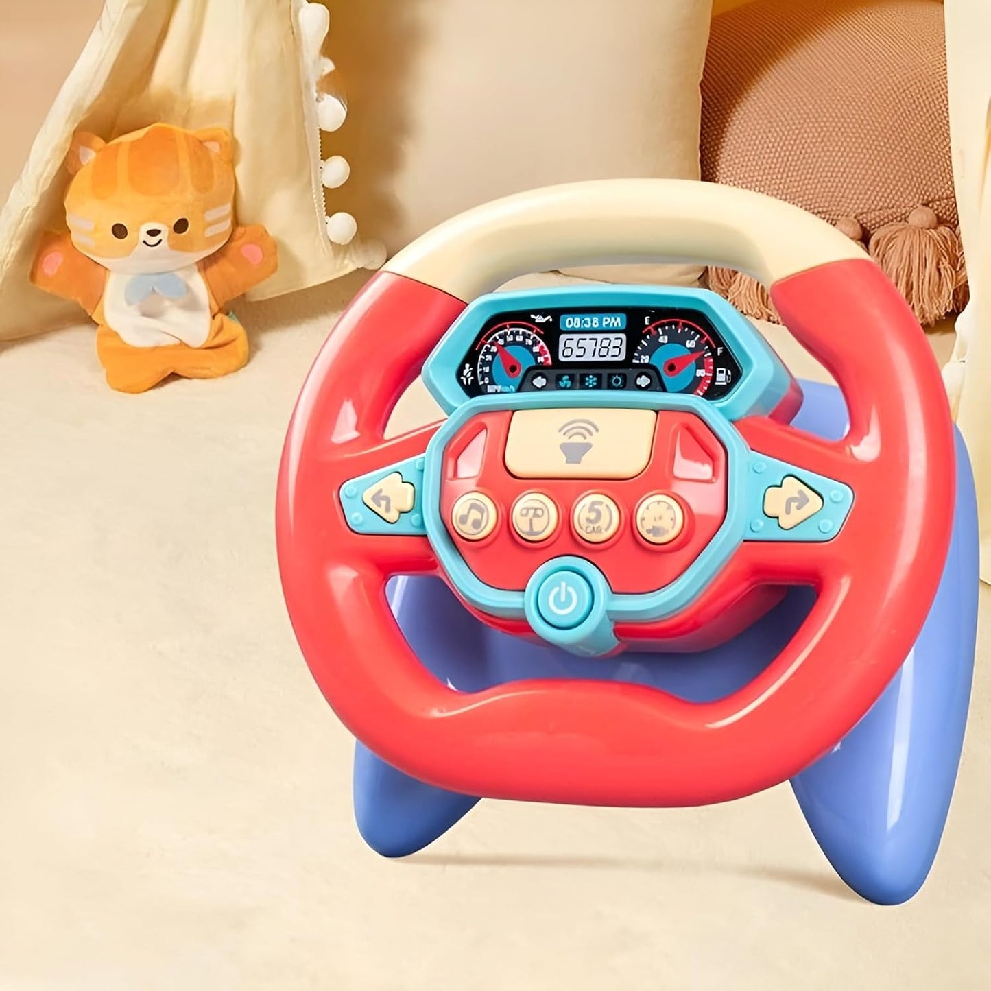 Interactive Educational Musical Steering Wheel Toy – Fun Simulated Driving with Lights, Sounds, and Learning Features for Toddlers & Kids_Red