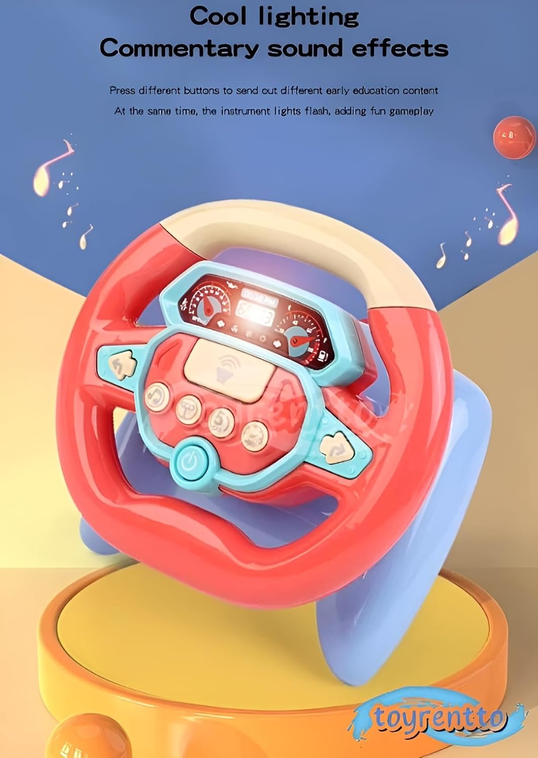 Interactive Educational Musical Steering Wheel Toy – Fun Simulated Driving with Lights, Sounds, and Learning Features for Toddlers & Kids_Red