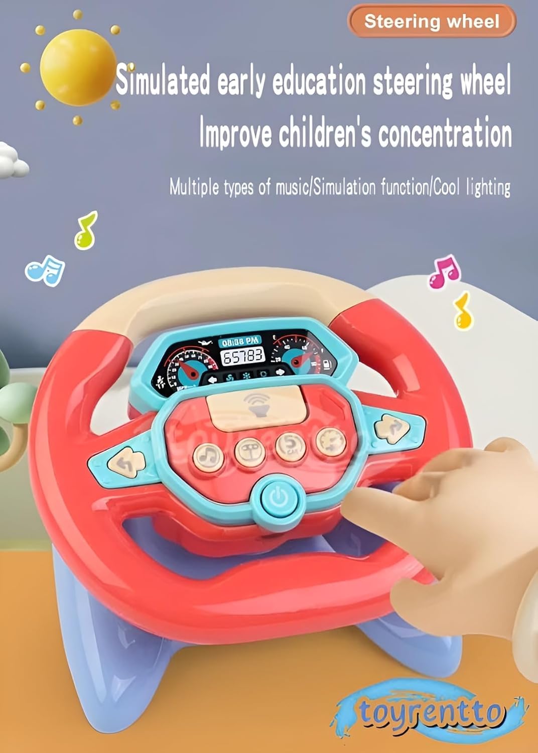 Interactive Educational Musical Steering Wheel Toy – Fun Simulated Driving with Lights, Sounds, and Learning Features for Toddlers & Kids_Red