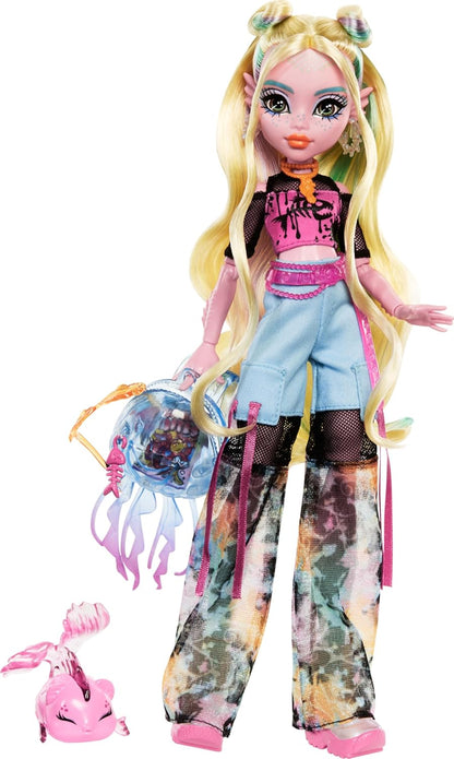 Monster High Cleo De Nile Doll in Golden Blouse and Layered Skirt, Includes Pet Cobra Hissette and Accessories Like a Backpack, Snack and Scroll