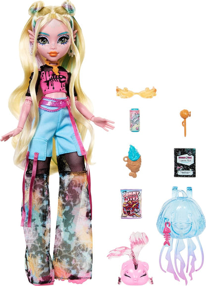 Monster High Cleo De Nile Doll in Golden Blouse and Layered Skirt, Includes Pet Cobra Hissette and Accessories Like a Backpack, Snack and Scroll